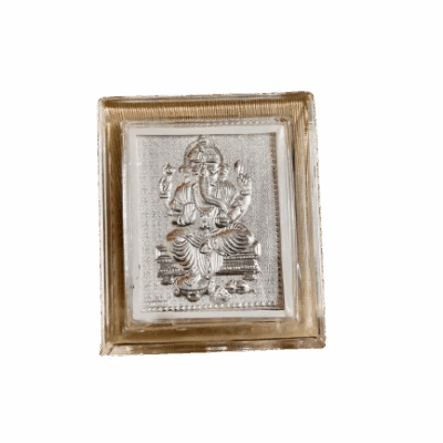 999 Silver Plated Ganesh Ji Frame with Plastic Stand – 6x7 cm