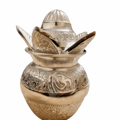 999 Silver Plated Kalash with Coconut and Flower – 13x8 cm