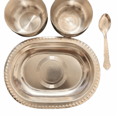 999 Silver Plated Tray Set with 2 Katoris and Spoon – Traditional Gift