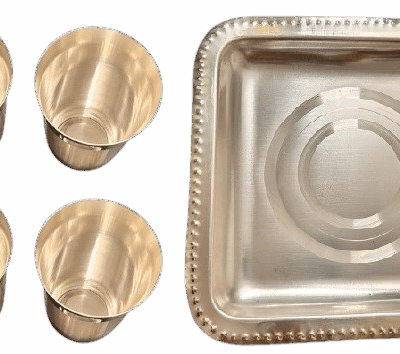 999 Silver Plated Tray Set with 4 Glasses – 21x21 cm
