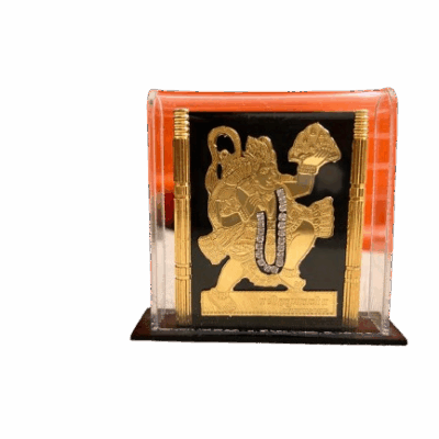 Gold Plated Hanuman Ji Frame with Plastic Stand – 6x6 cm