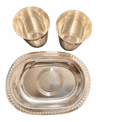 999 Silver Plated Tray Set with 2 Glasses – 19x14 cm