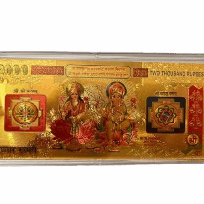 Gold Plated Lakshmi Ganesh Kuber 2000 Note in Plastic Box