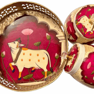 Kaamdhenu Design Metal Tray and Jar Set for Dry Fruits and Mouth Fresheners