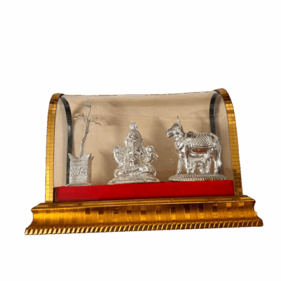 Silver Plated Ganesh Tulsi Gaye Idol in Display Case