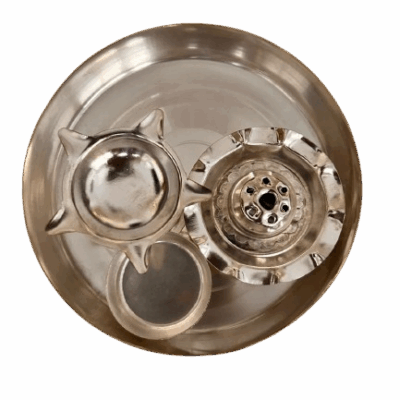 Sacred 999 silver plated pooja set