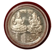 Silver Plated Lakshmi Ganesh Coin in Plastic Box