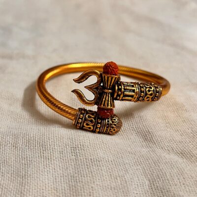 Gold Plated Designer Kadha with Trishul, Damru, and Rudraksha