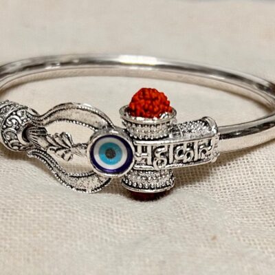 Silver Plated Mahakaal Kadha with Trishul, Rudraksha, and Mahakaal Engraving