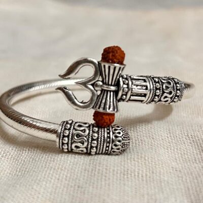 Silver Plated Trishul, Rudraksha Kadha